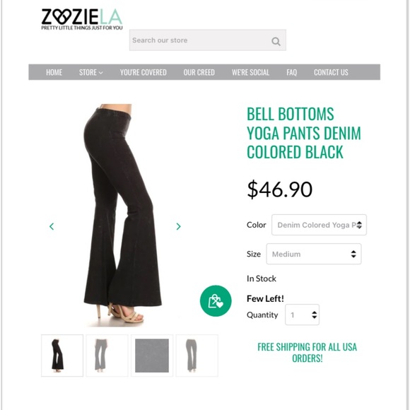ZoozieLA Bell Bottoms Yoga Pants Denim Colored Black - Picture 6 of 6